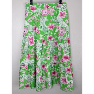 Maude Vivante Ada Cheetah Floral tiered tropical maxi skirt L